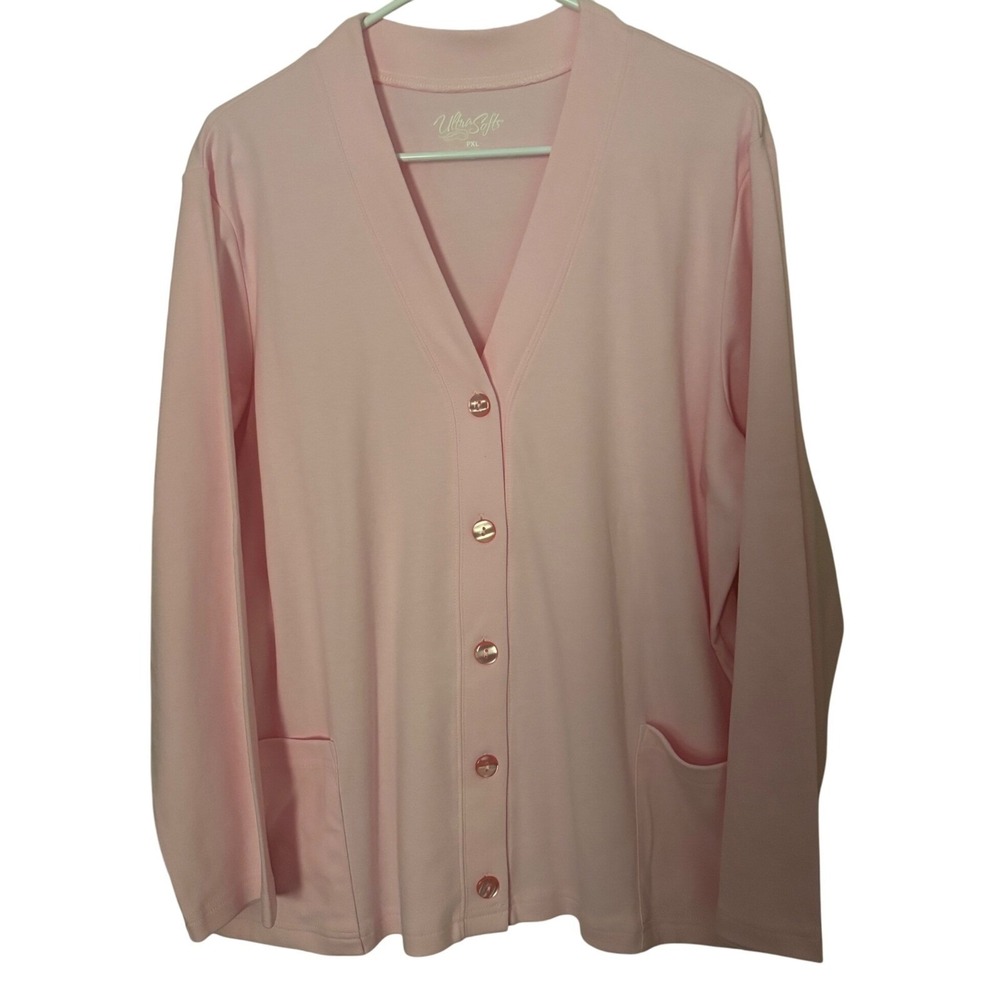 Ultra Softs Womens Cardigan‎ PXL Pink Button Down Long Sleeve Knit Top NWT